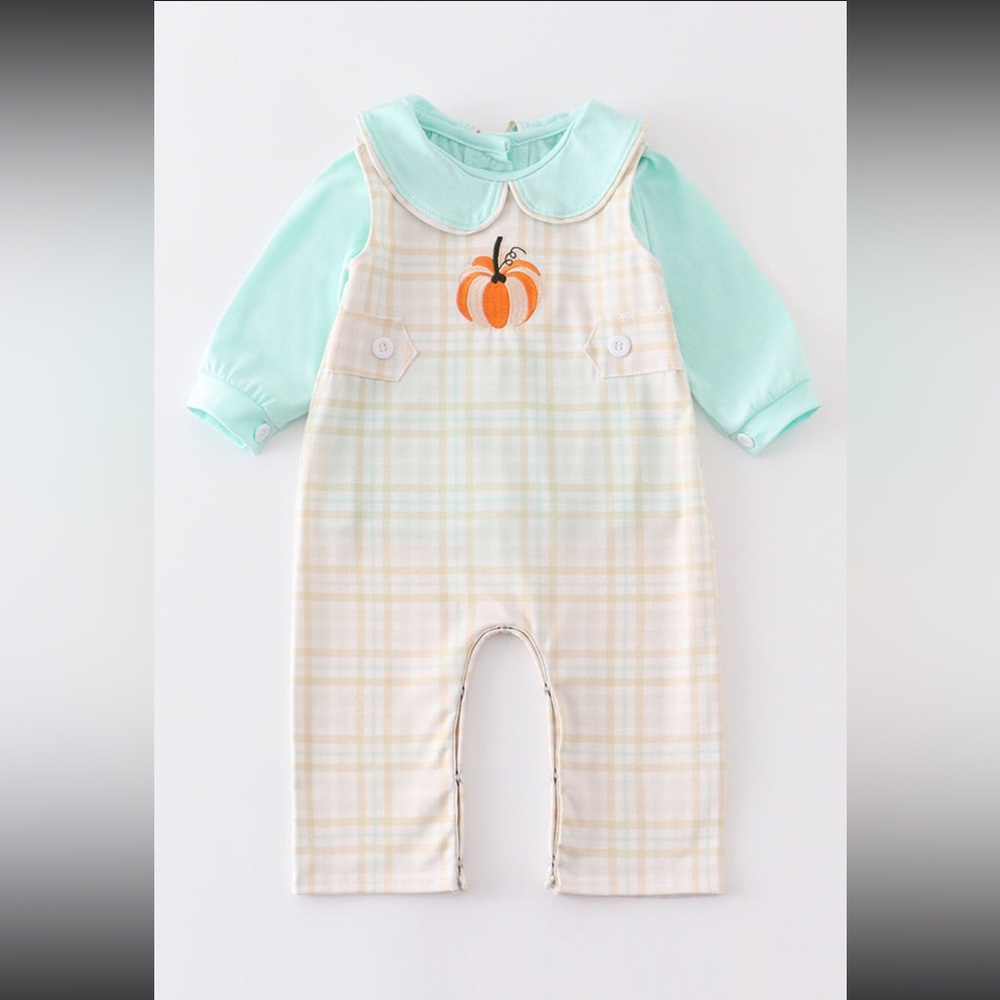 Pumpkin Embroidered boy romper